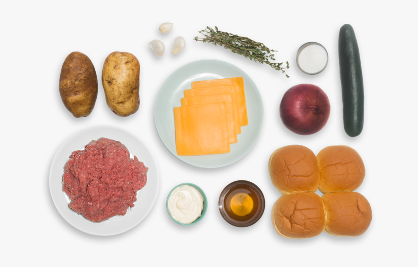 Cheddar Cheeseburgers With Quick Pickles & Thyme-roasted - Diet Food, HD Png Download