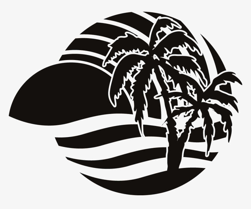 Party Beach Silhouette Labels Png - Beach Silhouette Black And White, Transparent Png