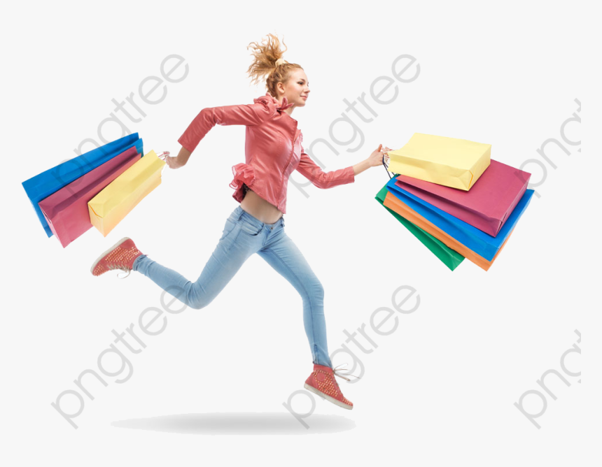 Woman Clipart Shopping - Jumping, HD Png Download