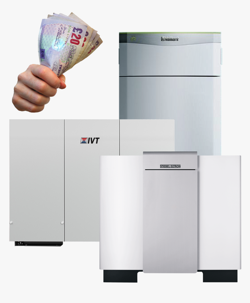 Three Ground Source Heat Pumps With Money In A Clenched, HD Png Download