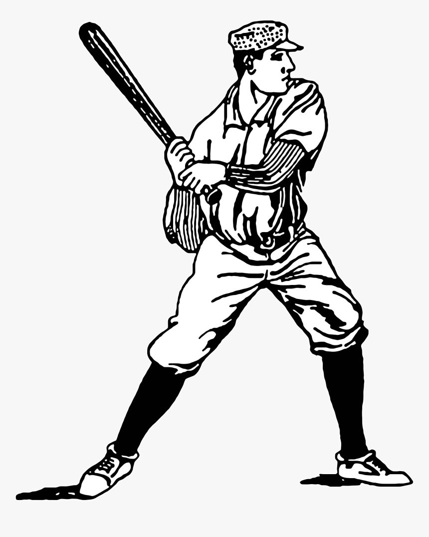 Vintage Illustration Big Image - Vintage Baseball Player Clip Art, HD Png Download