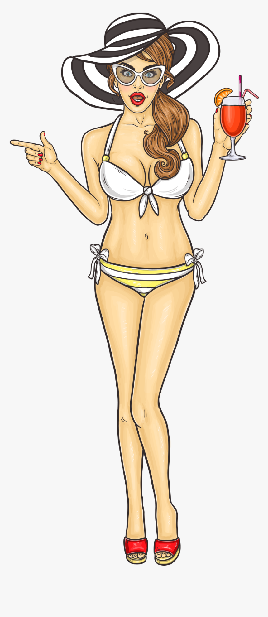 Beach Girl Holding A Cocktail Png Image Free Download - Cartoon Sexy Girl Png, Transparent Png