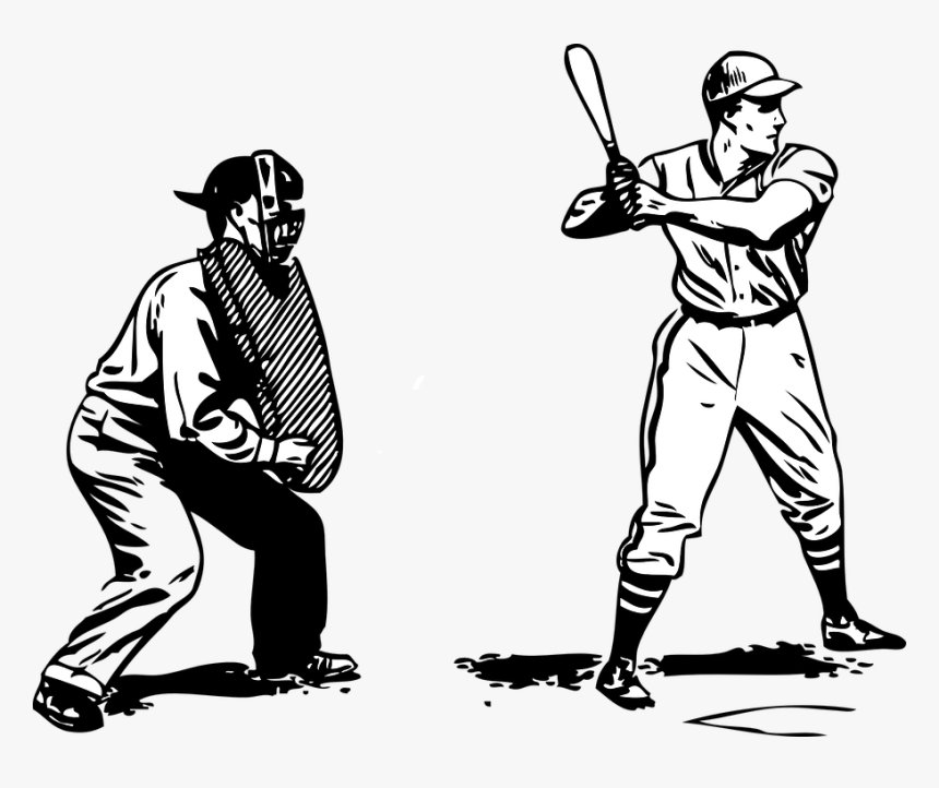 Line Art,standing,baseball Player,arm,solid Swing Bat,clip - Umpire Baseball Clipart, HD Png Download
