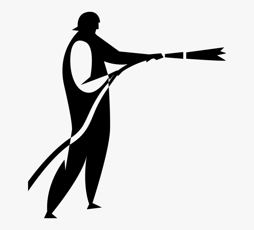Vector Illustration Of Firefighter Fireman With Firehose, HD Png Download