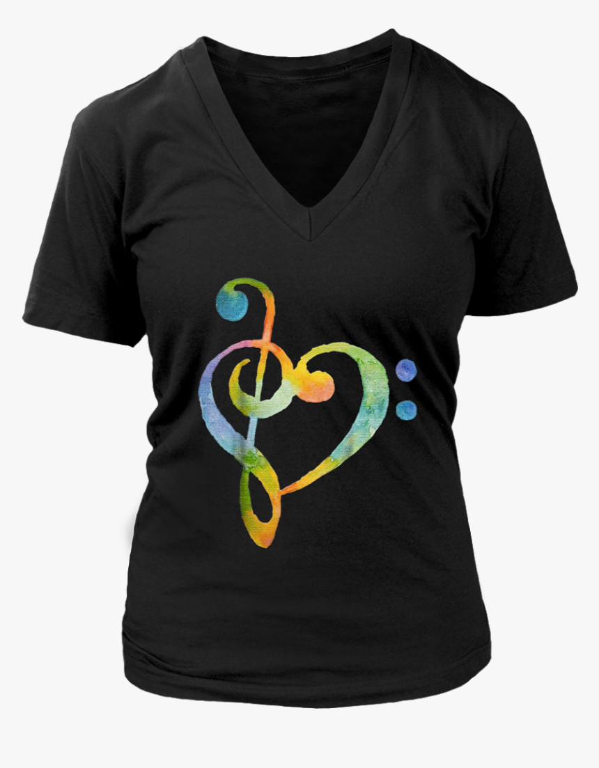 Watercolor Rainbow Heart Bass Clef T-shirt - T-shirt, HD Png Download