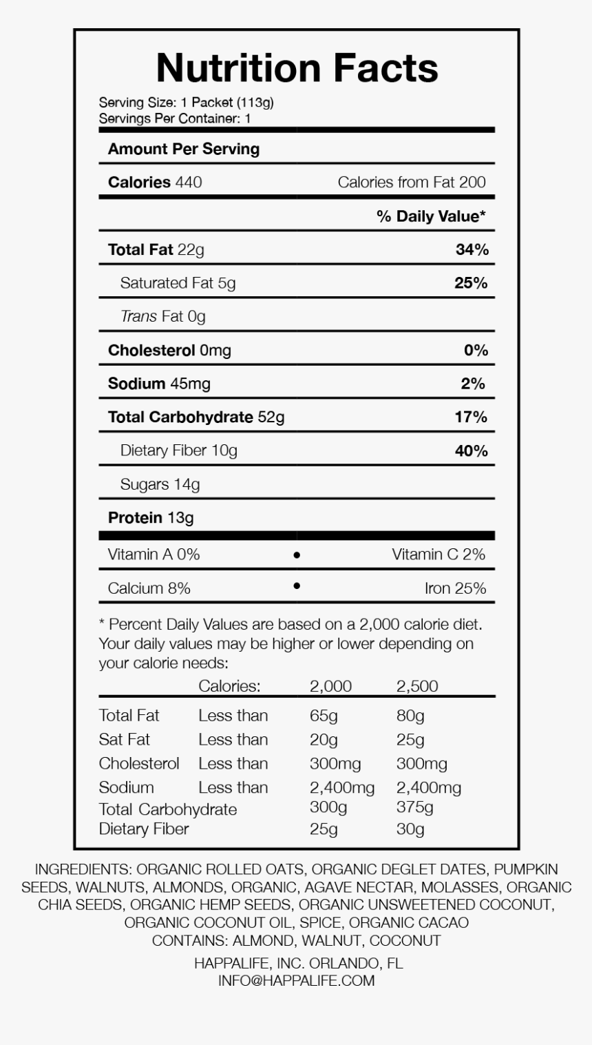 Happalife Back Lablel 3 01 - Nutrition Facts, HD Png Download