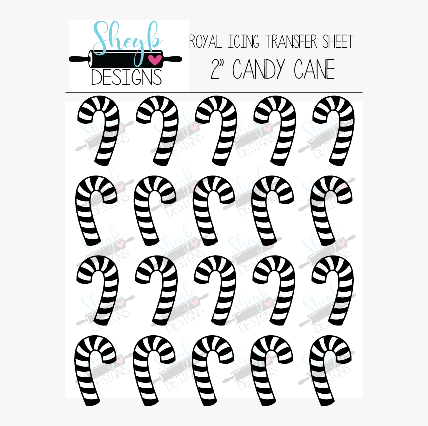 2 Inch Candy Cane Transfer Sheet - Monochrome, HD Png Download