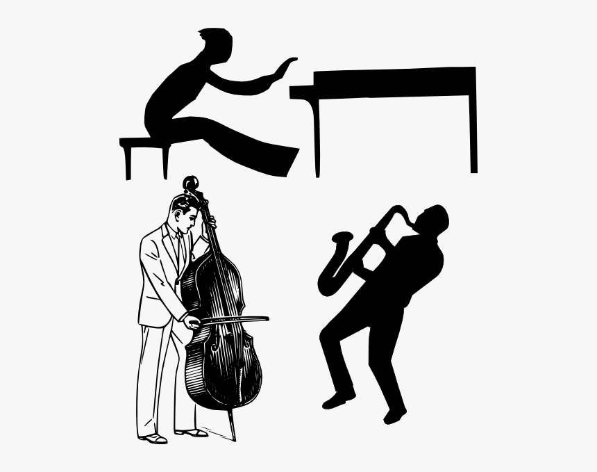 Jazz Clipart Band Baja - Double Bass Instrument Clipart Black And White, HD Png Download