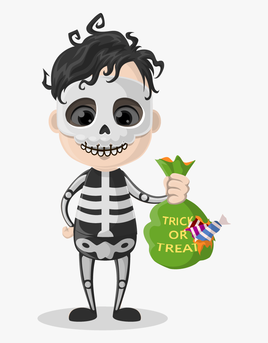 Halloween Vector - Cartoon Halloween Skeleton And Candy, HD Png Download