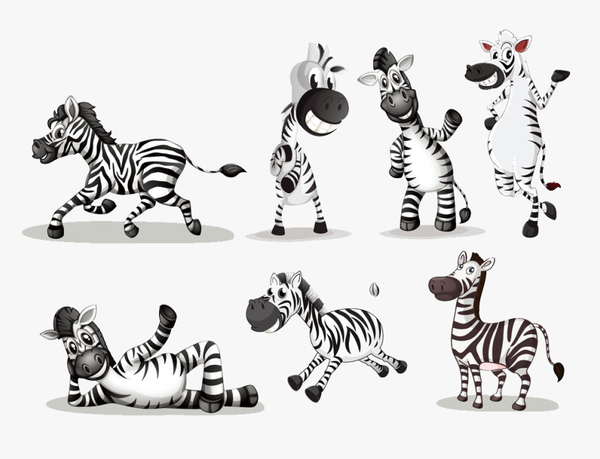 Clipart Zebra Carton - 4 Zebras Cartoon, HD Png Download