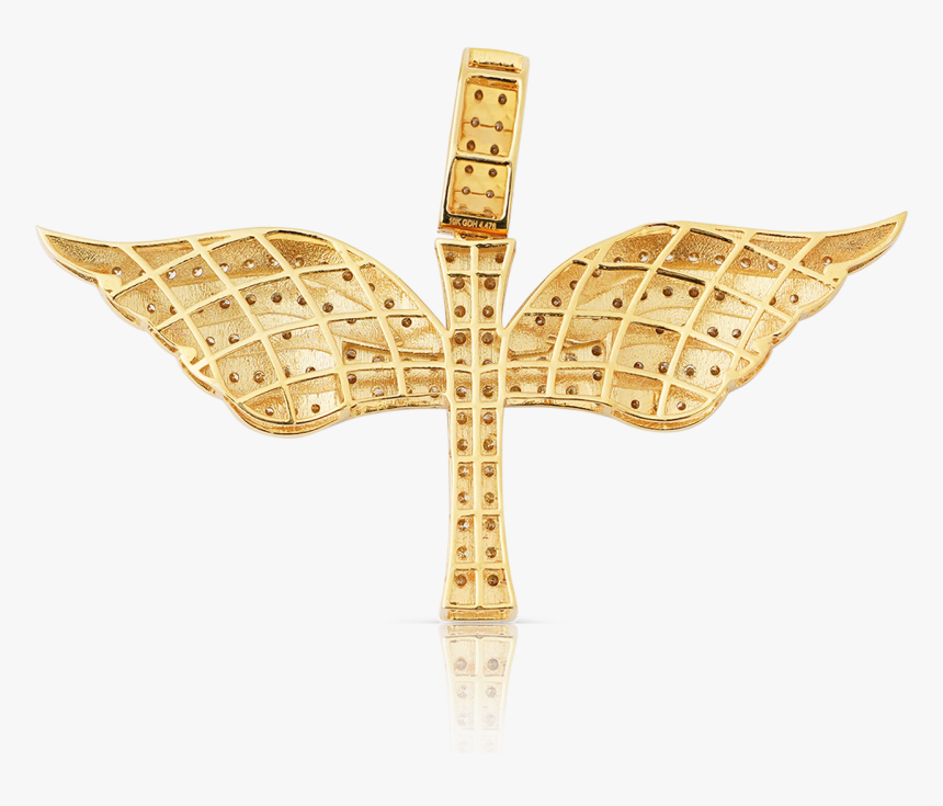 10k Yellow Gold Cross With Wings Diamond Pendant - Cross, HD Png Download