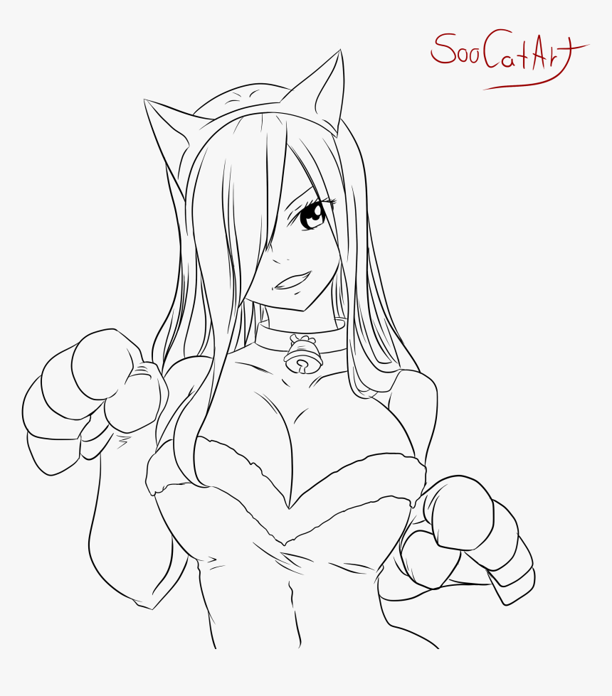 Banner Library Stock Fairy Tail Erza By Soocatart On - Fairy Tail Erza Line Art, HD Png Download
