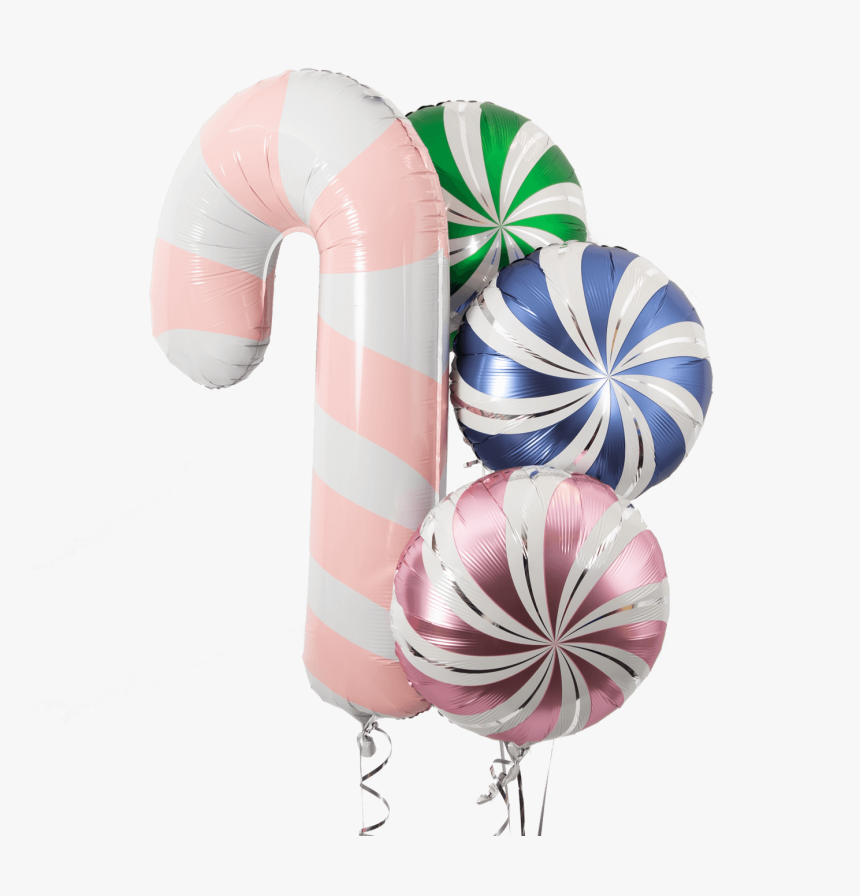 Pink And White Candy Cane Foil Balloon With Three Individual - Pink Candy Cane Balloon, HD Png Download