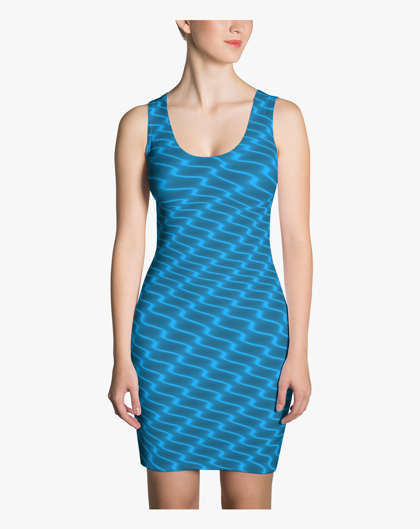 Neon Wavy Lines Turquoise Dress - Black Dress With White Pinstripes, HD Png Download