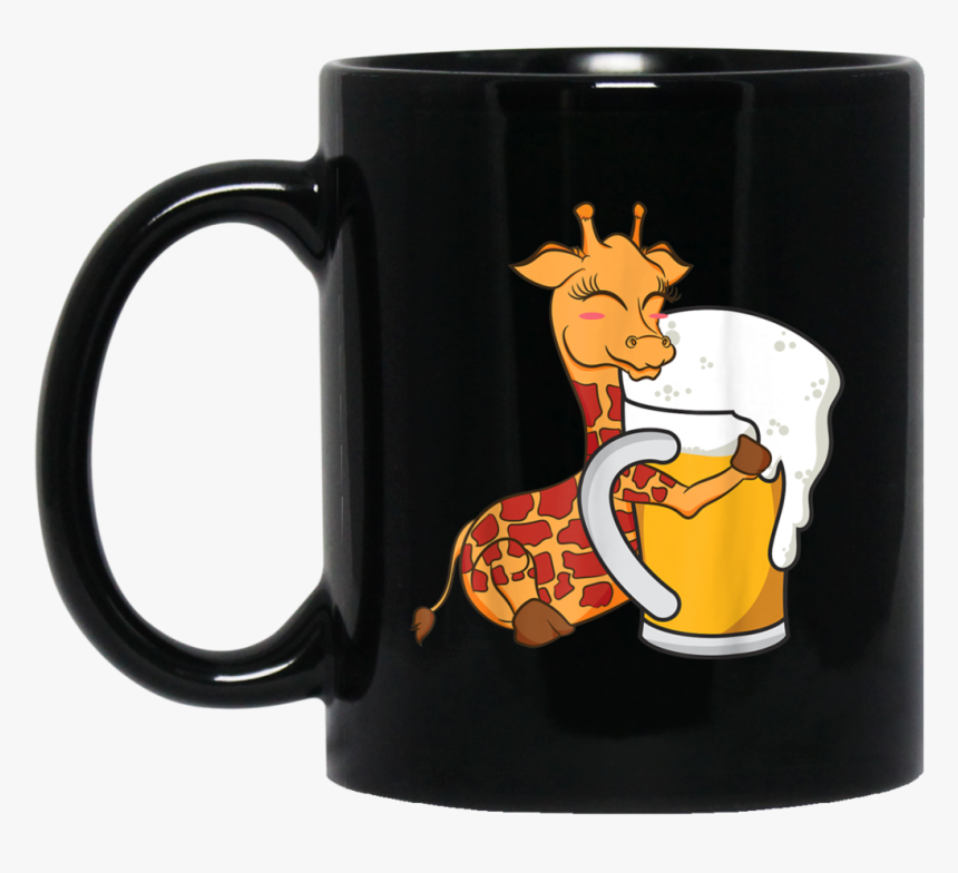 Cute Giraffe Hugging Beer Graphic Design Black Mug, HD Png Download