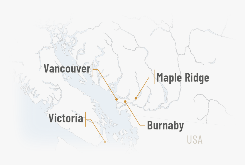 Map Showing Where Burnaby, Maple Ridge And Victoria - Graphic Design, HD Png Download