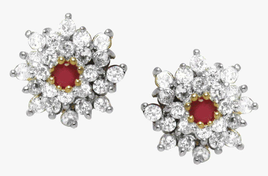 Ruby Stud Earrings White Stones, HD Png Download