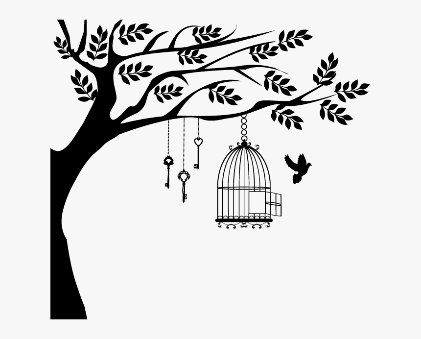 Vinilo Decorativo Jaula En Árbol - Easy Bird Cage Drawing, HD Png Download