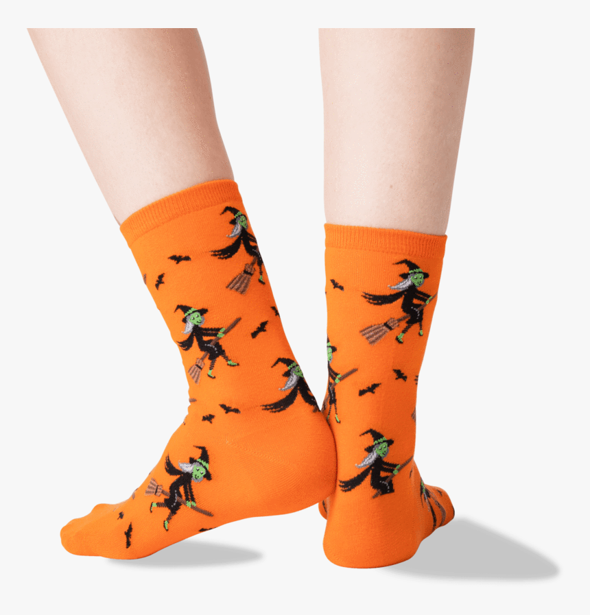 Women S Witch On A Broom Socks In Orange Front 
 Class - Orange, HD Png Download