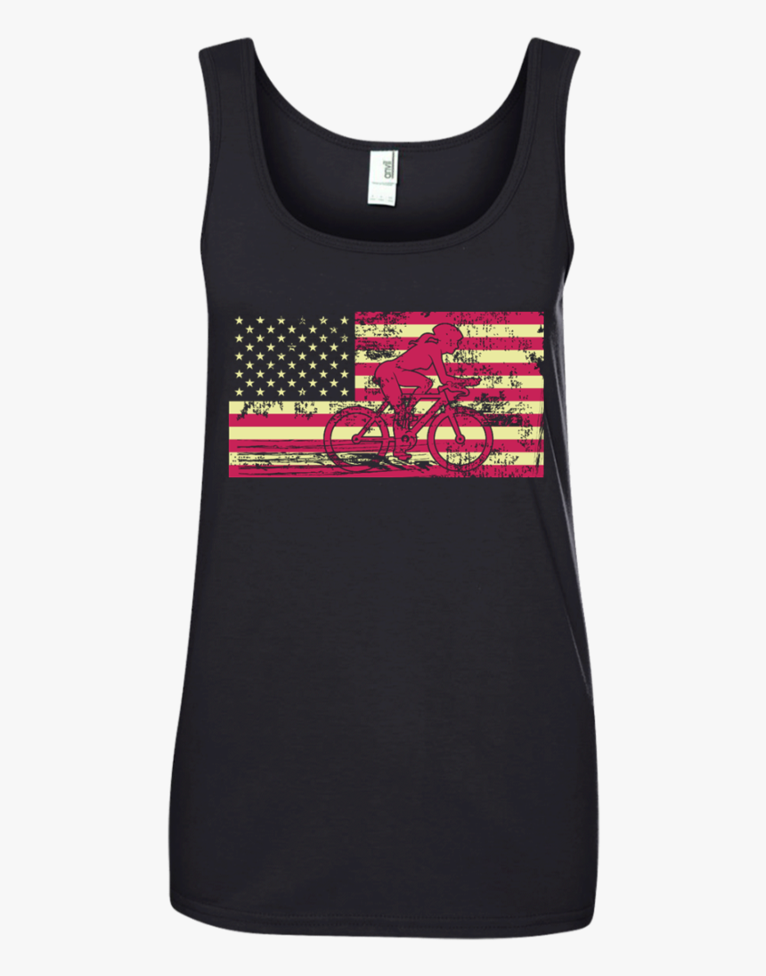 Female Cyclist Silhouette On The American Flag Ladies - Sleeveless Shirt, HD Png Download