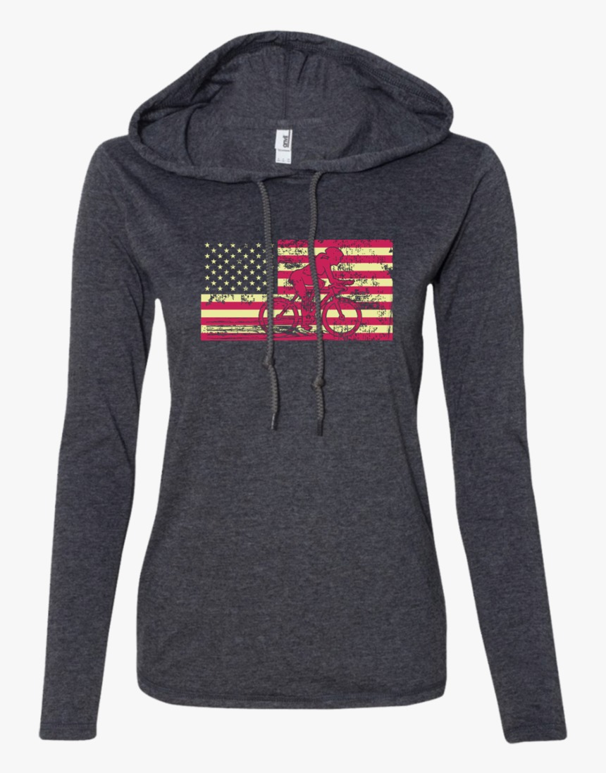 Female Cyclist Silhouette On The American Flag Ladies - Hoodie, HD Png Download