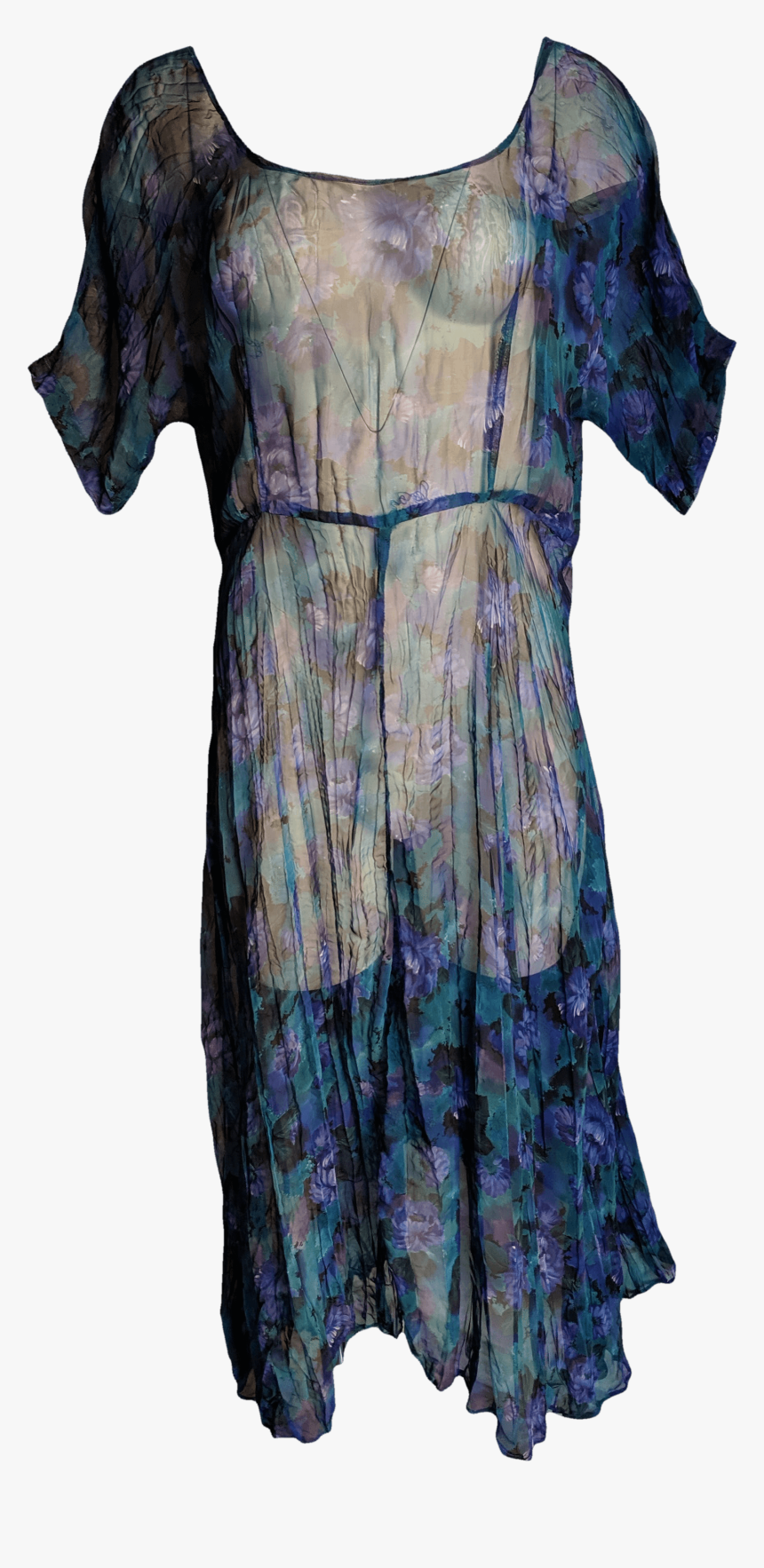 90 S Purple And Black Sheer Floral Dress By Dona Jean - Day Dress, HD Png Download