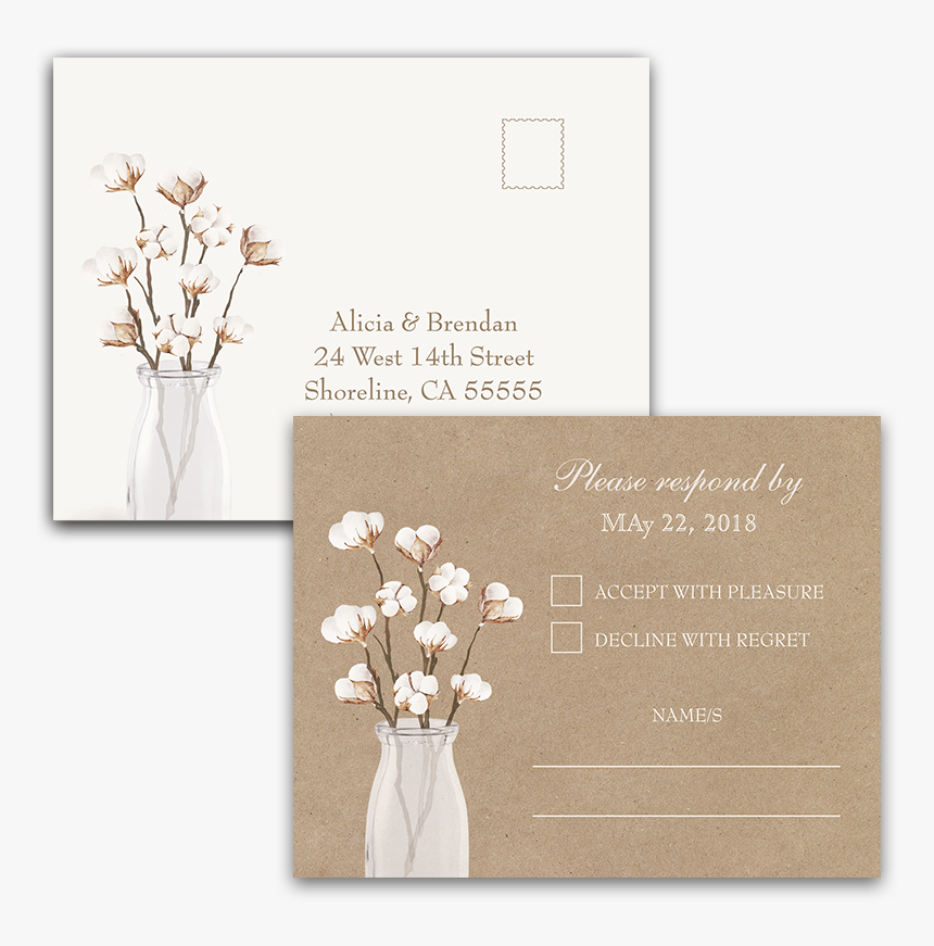 Rustic Cotton Theme Kraft Paper Wedding Rsvp Postcard - Wedding Invitation, HD Png Download