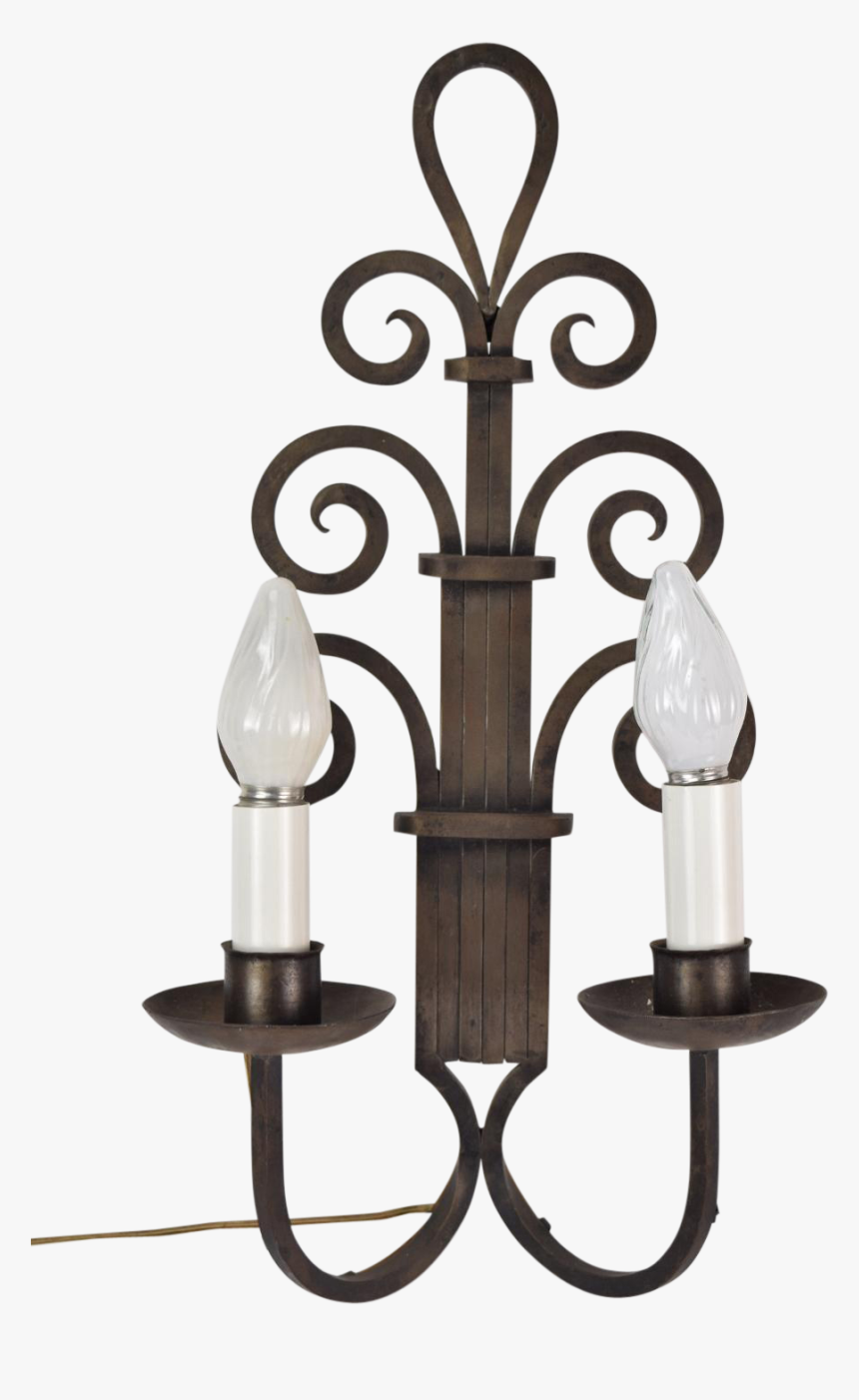 Large Art Deco Gothic Wrought Iron Scroll Wall Sconce - Sconce, HD Png Download