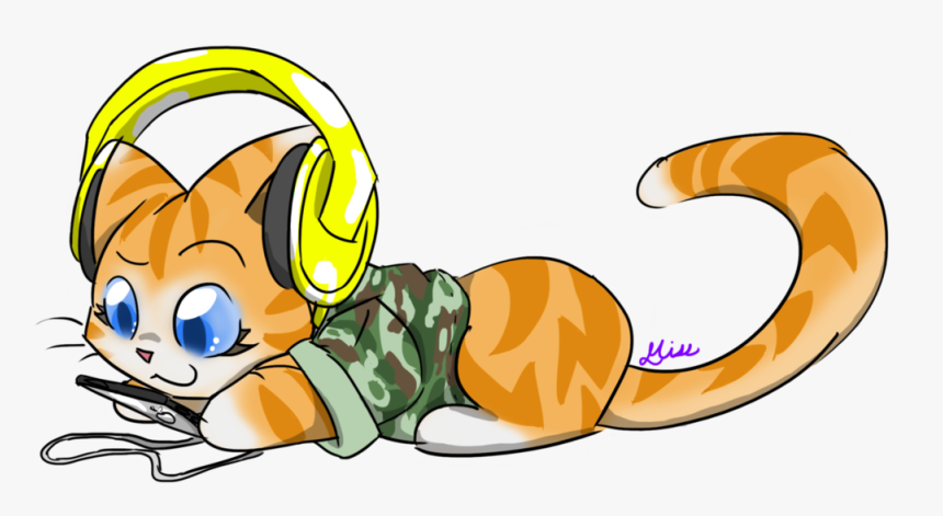 Cat Listening To Music Clipart - Funny Cat Cartoon Png, Transparent Png