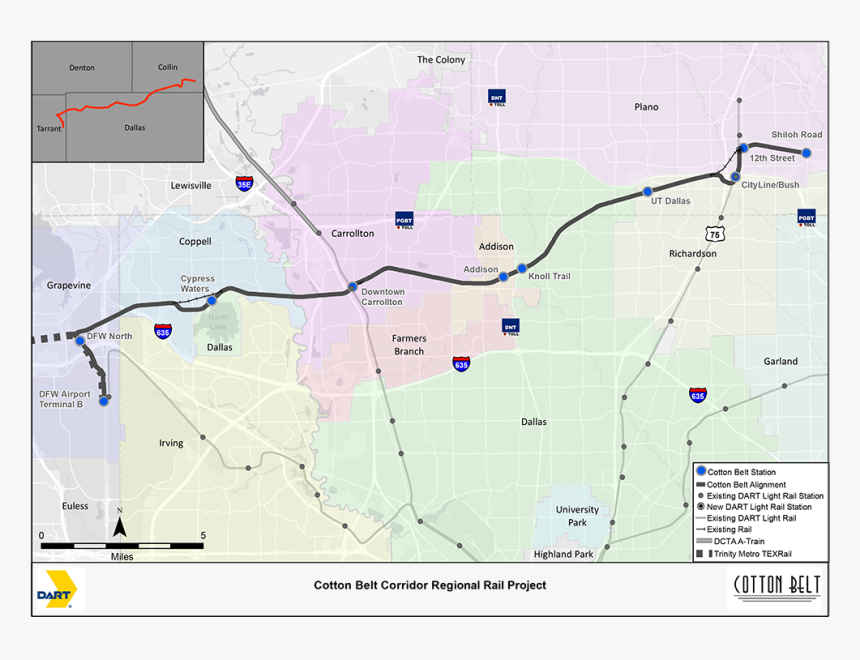 Map Of The 42 Km Cotton Belt Commuter Rail Line - Atlas, HD Png Download