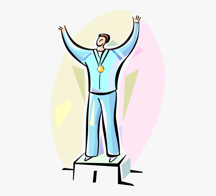 Vector Illustration Of Medalist Winner On Podium With - Illustration, HD Png Download