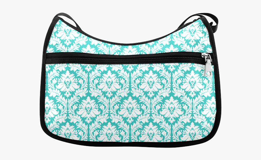 Damask Pattern Turquoise And White Crossbody Bags - Handbag, HD Png Download