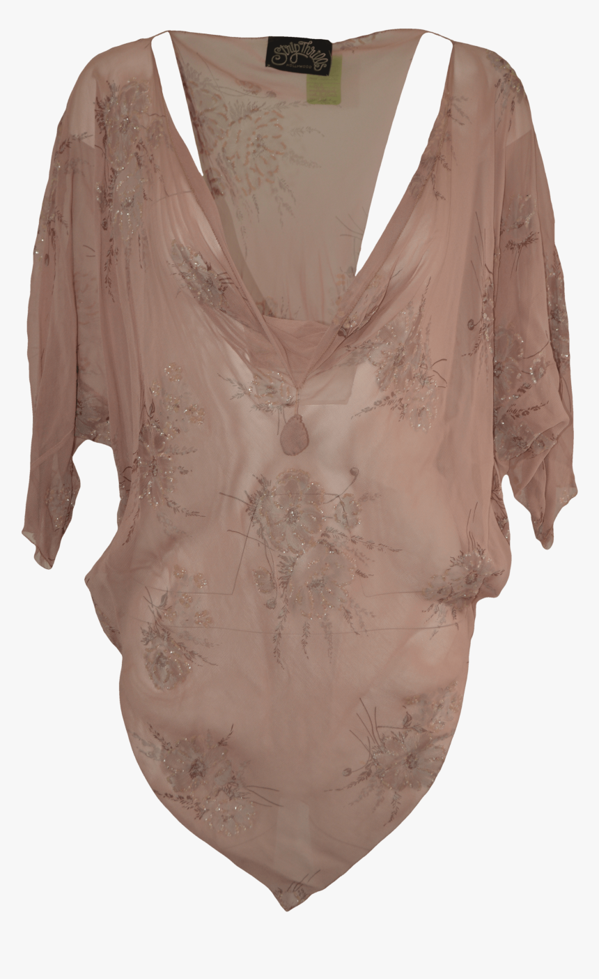 70 S/80 S Sheer Mauve Beaded Blouse By Strip Thrills - Blouse, HD Png Download