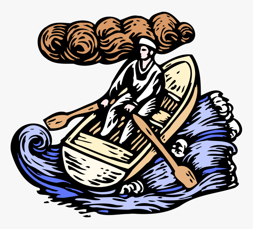 Vector Illustration Of Sailor Rowing With Oars In Rowboat, HD Png Download