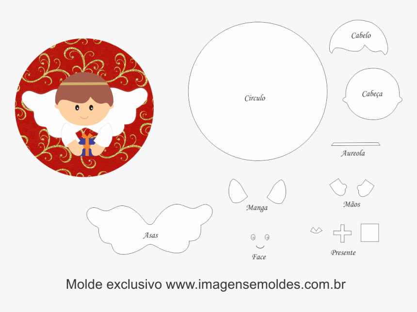Moldes De Eva - Molde De Anjinho De Natal Em Feltro, HD Png Download