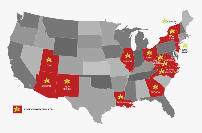 Map Of The United States Showing Externships In Arizona, - Nevada Map Usa, HD Png Download