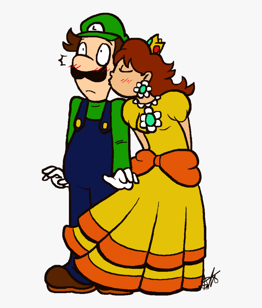 Luigi Gets A Kiss By Hamsamwich - Cartoon, HD Png Download