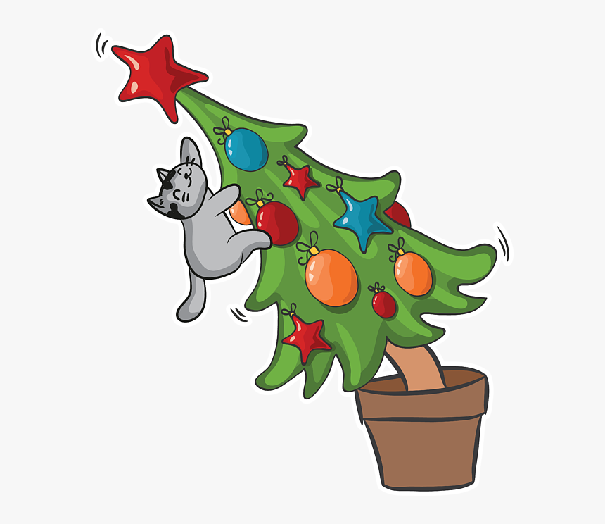 Cat Hanging Off Of Christmas Tree, HD Png Download