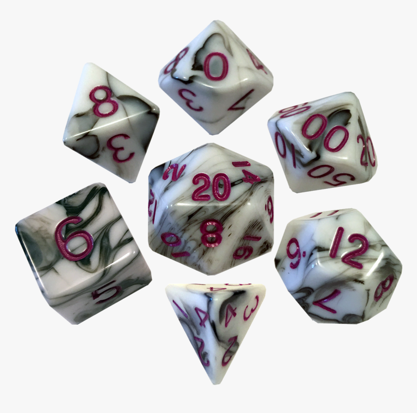 Mdg Acrylic 16mm 7-die Set Marble With Purple - Black And White Marble Dice With Pink, HD Png Download