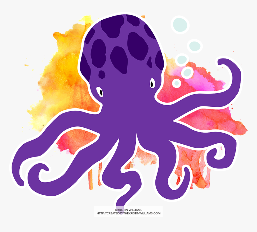 Purple Watercolor Octopus - Graphic Design, HD Png Download