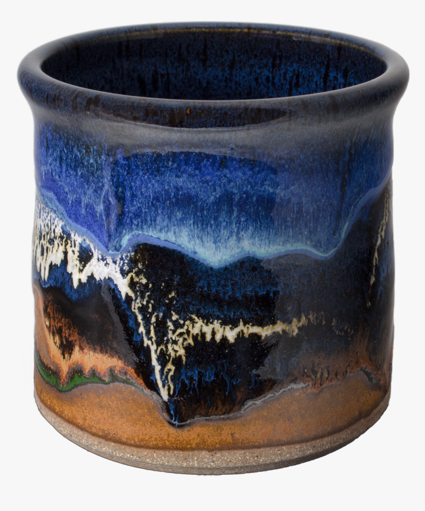 Blue-brown Handmade Pottery Spoon Crock Front View - Earthenware, HD Png Download