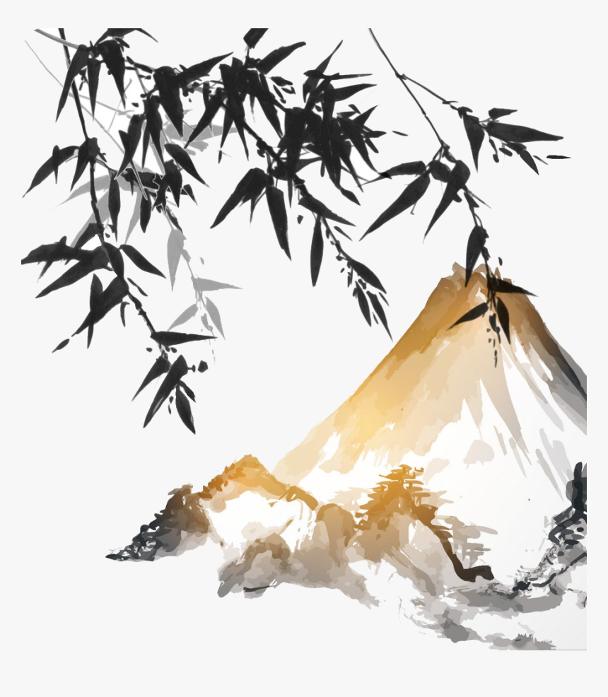 Drawing Japanese Mountains - Japanese Ink Wash Painting, HD Png Download