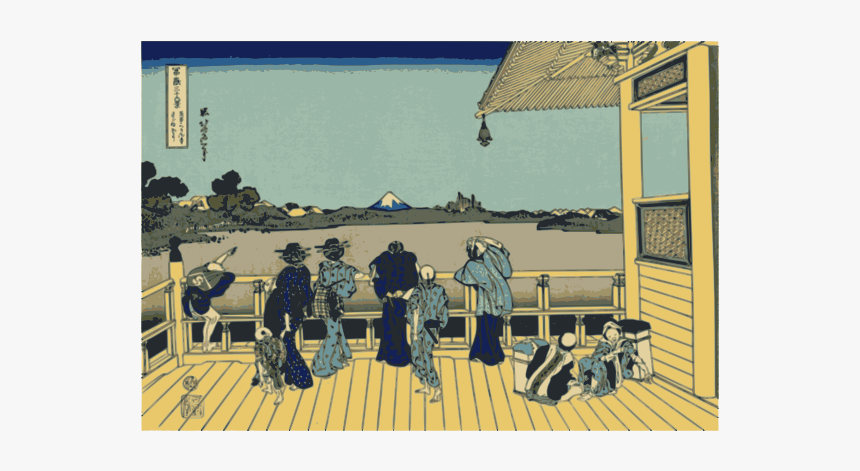Vector Illustration Of Men And Women Looking At Mount - Hokusai Terrazza Di Sazai, HD Png Download