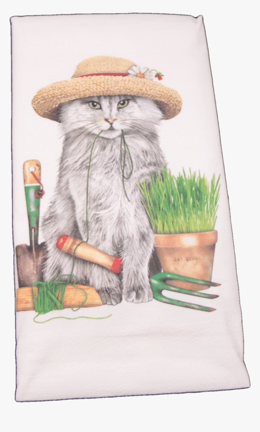 Gray Garden Cat With Hat Printed Flour Sack Dish Towel - Towel, HD Png Download