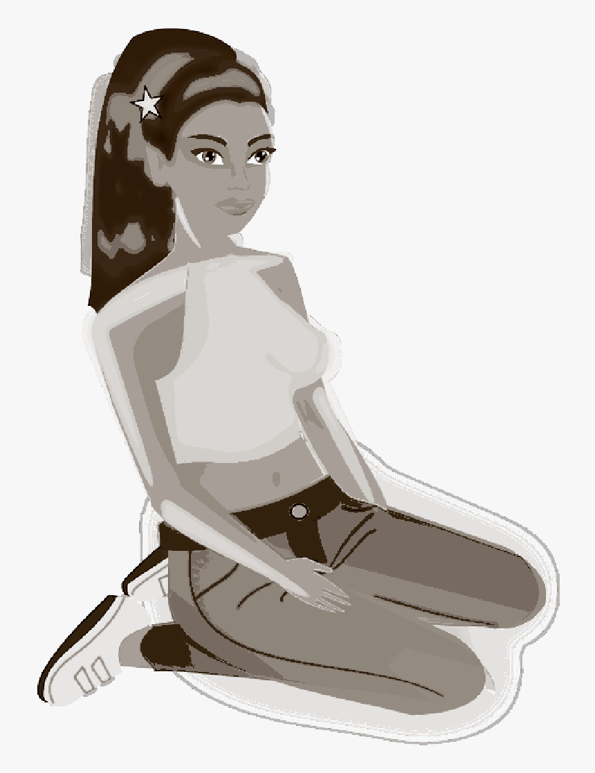 Girl, Woman, Person, Kneeling, Pigtail, Plait, Braid - Sitting, HD Png Download