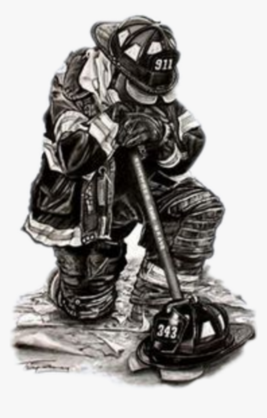 #firefighter #kneel - 9 11 Firefighter Drawing, HD Png Download ...