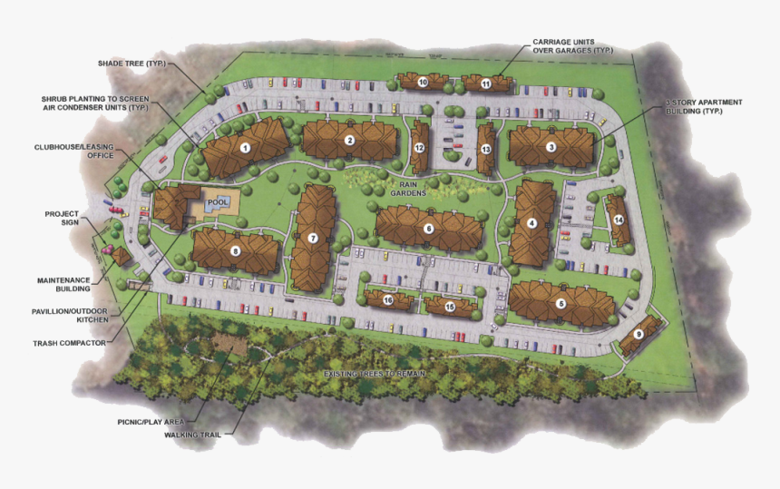 Cove Siteplan - Apartment Complex Clubhouse Aerial View, HD Png Download