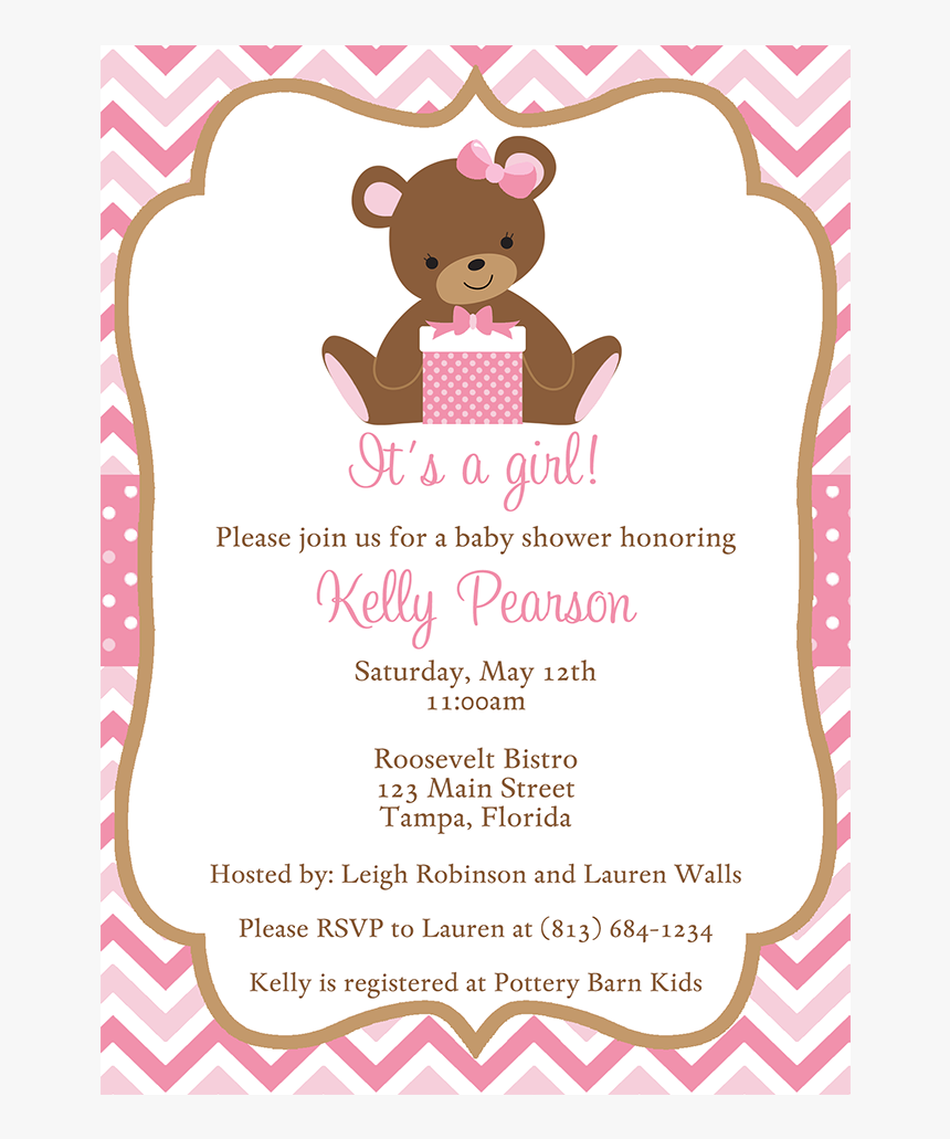 Chevron Teddy Bear Pink Baby Shower Invitation - Teddy Bear Baby Shower Invitations, HD Png Download