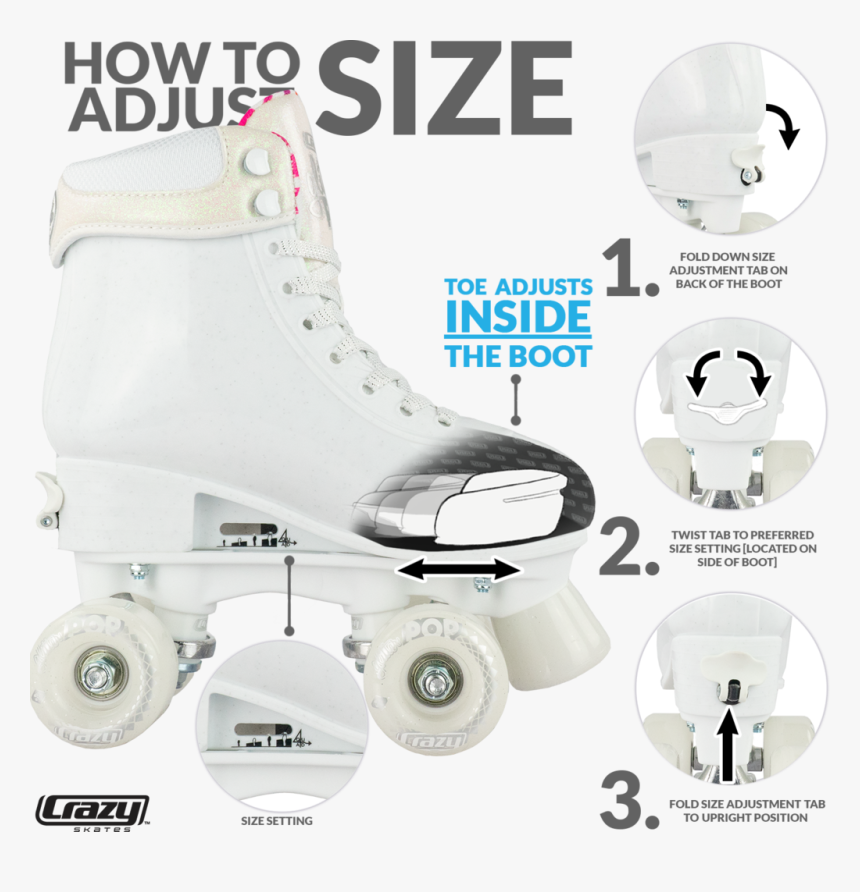 Crazy Skates Glitter Pop White - Glitter Pop Adjustable Roller Skates By Crazy Skates, HD Png Download