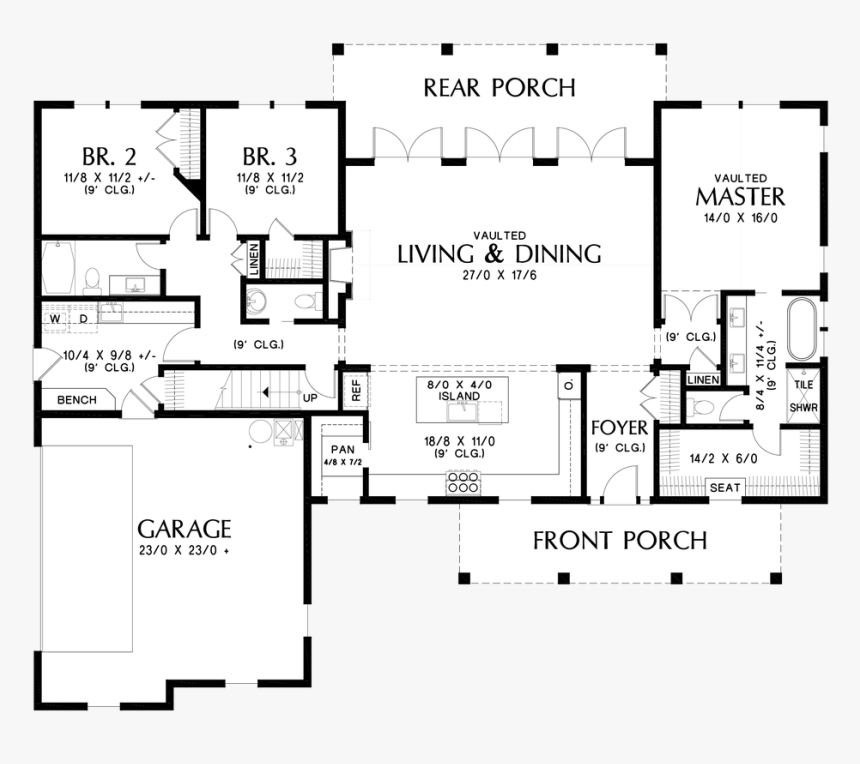 Main Floor Plan Image For Mascord Carywood Sought After - Farmhouse Style House Plan 3 Beds 2.50 Baths 2086 Sq, HD Png Download